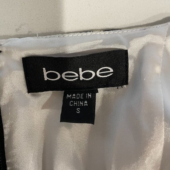 Bebe Rose Floral Mini Cocktail Dress, White, Black, Green, V-Neck, Sleeveless, S - Picture 4 of 8